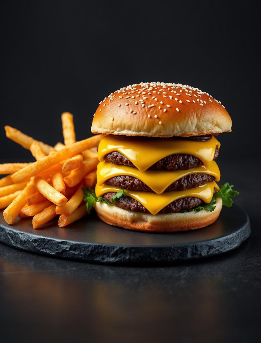 Double cheeseburger with golden fries